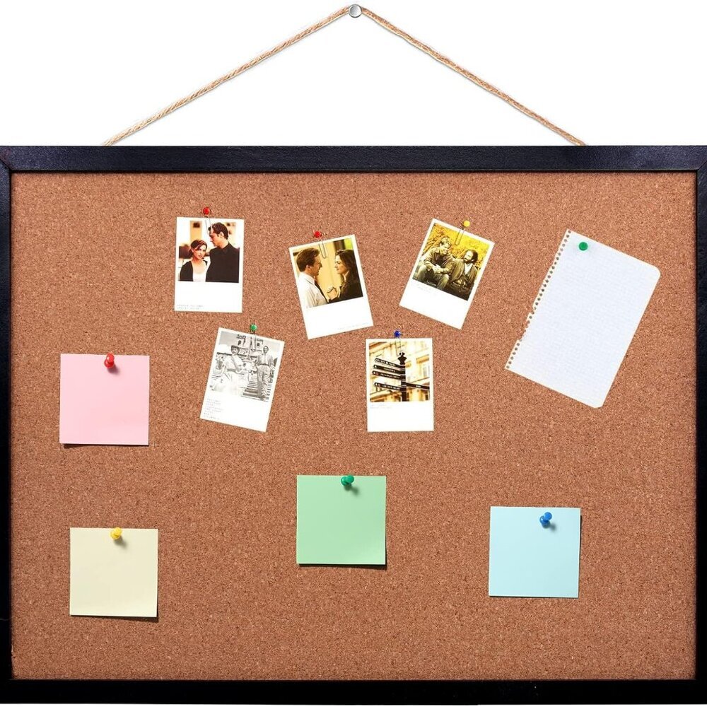 Black Cork Board Bulletin Board, 14.6"X 11" Cork Board, Oak Wood Finish Frame, W